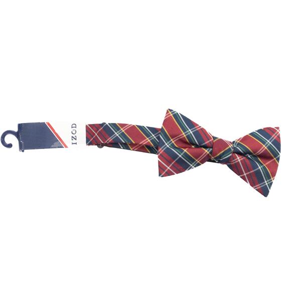 Izod Self Tie Red Tartan Plaid Christmas 100% Silk Bow Tie - Picture 2 of 6